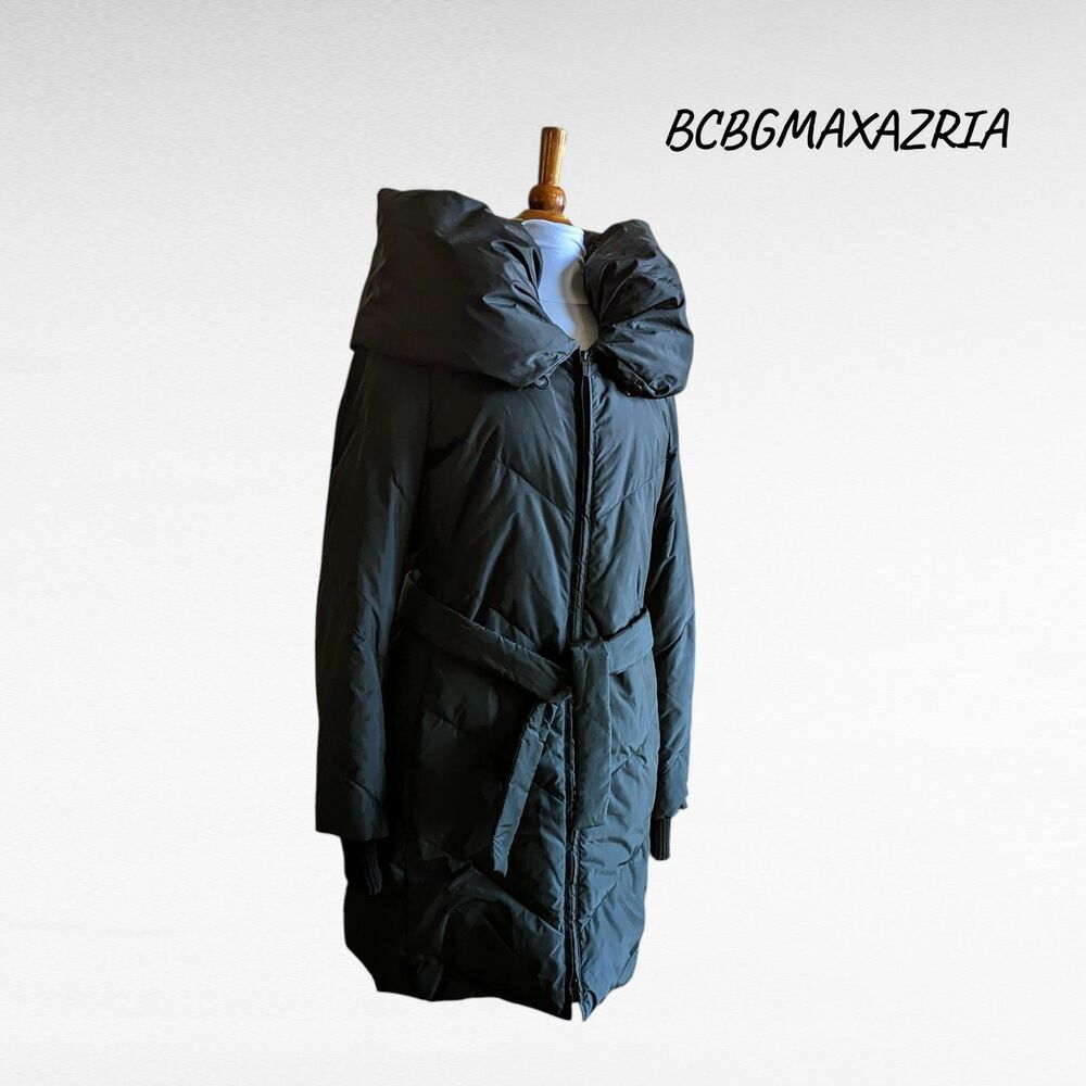 BCBGMAXAZRIAGROUP Midi Length Hooded Puffer Coat Sz M